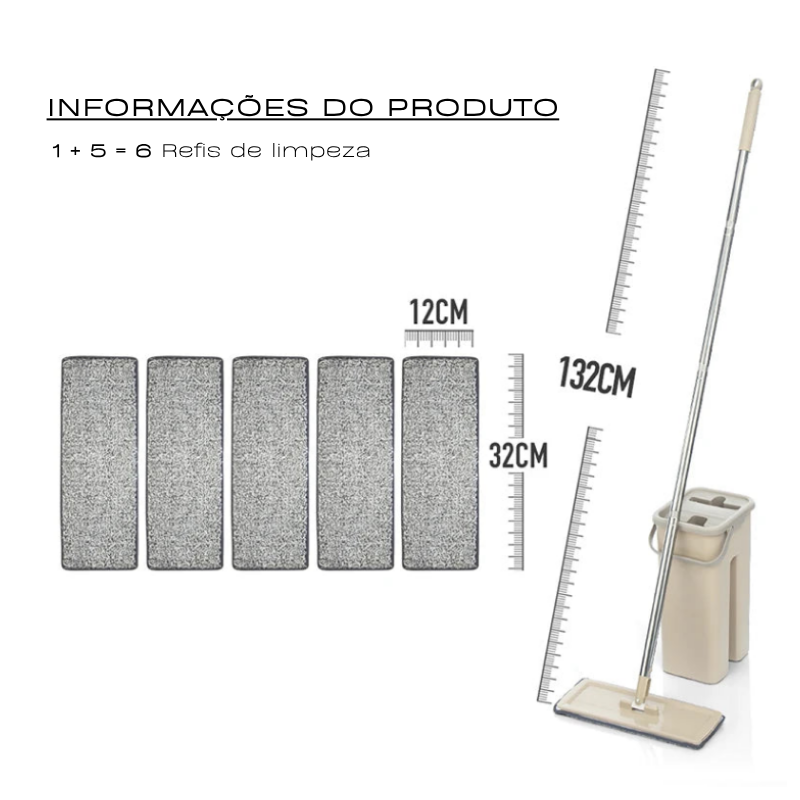 Rodo Flat Mop e Balde Lava e Seca – Sistema Completo de Limpeza de Piso com Almofadas de Microfibra Laváveis