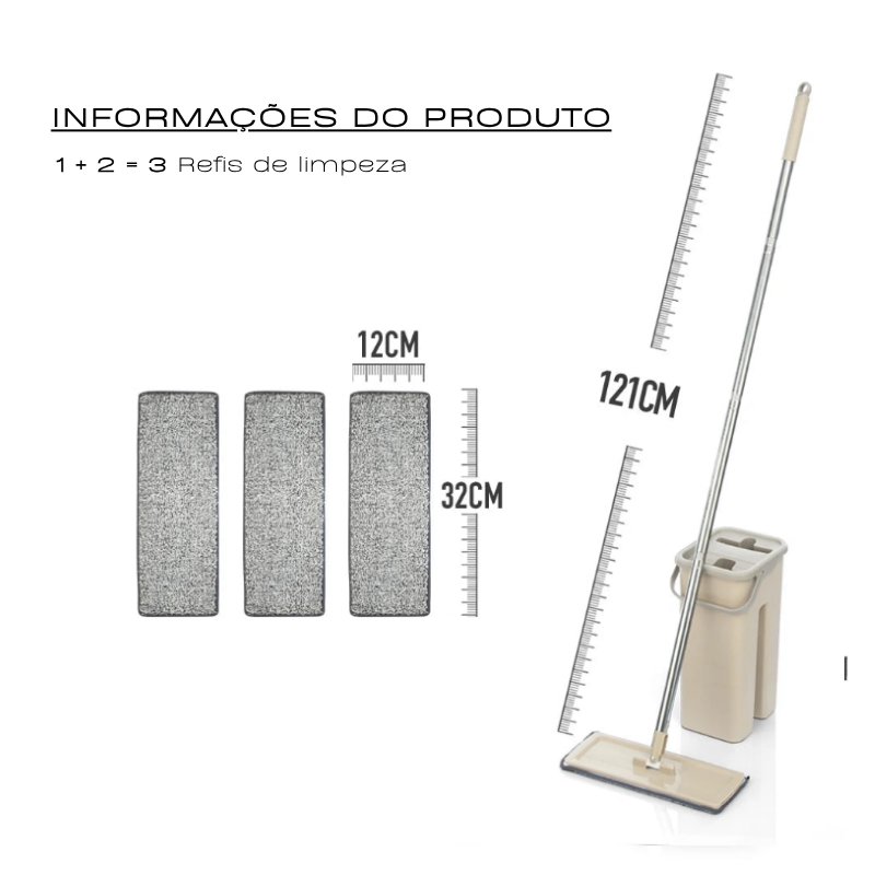 Rodo Flat Mop e Balde Lava e Seca – Sistema Completo de Limpeza de Piso com Almofadas de Microfibra Laváveis