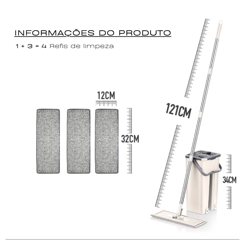 Rodo Flat Mop e Balde Lava e Seca – Sistema Completo de Limpeza de Piso com Almofadas de Microfibra Laváveis