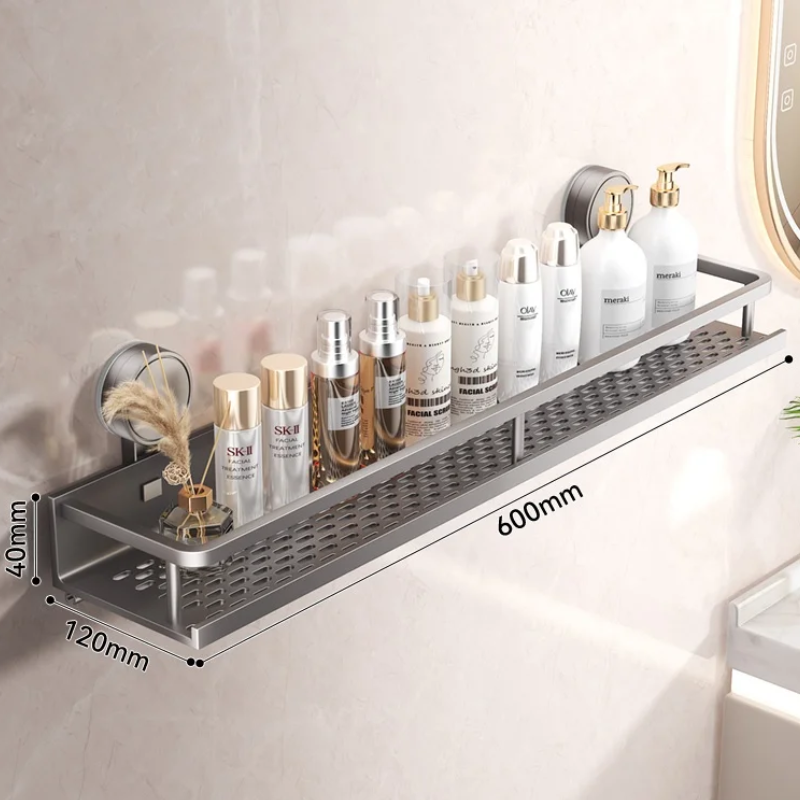 Prateleira de Banheiro com Ventosa Sem Furo | Suporte de Parede Alumínio, Antiferrugem, Organizador para Shampoo e Acessórios