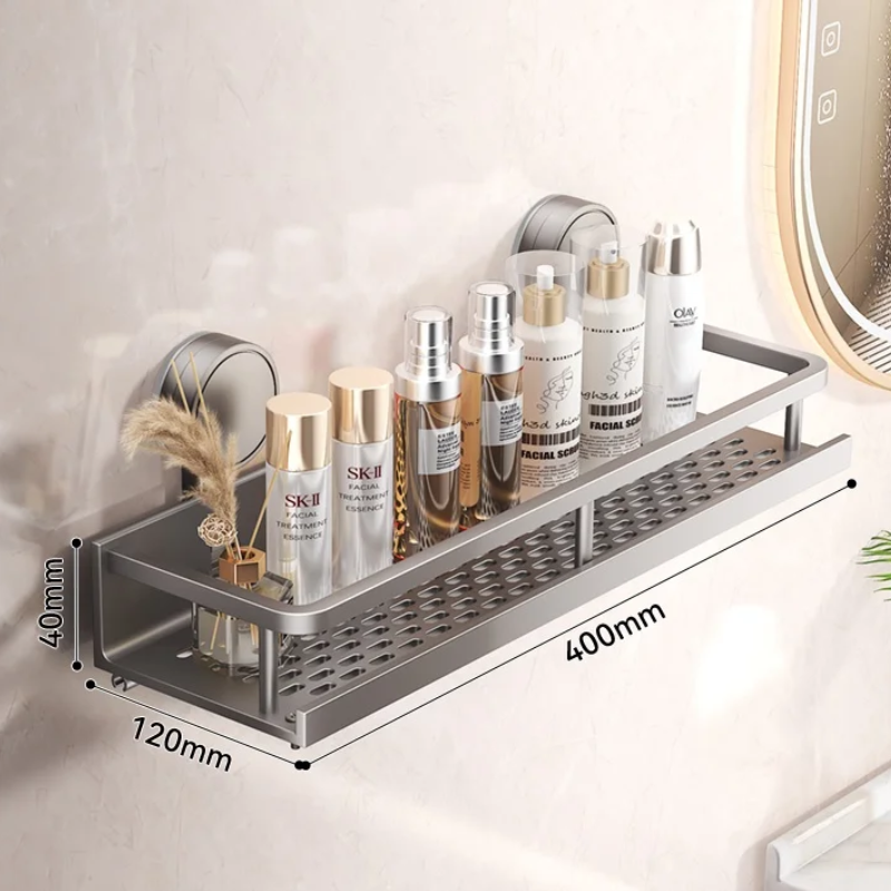 Prateleira de Banheiro com Ventosa Sem Furo | Suporte de Parede Alumínio, Antiferrugem, Organizador para Shampoo e Acessórios