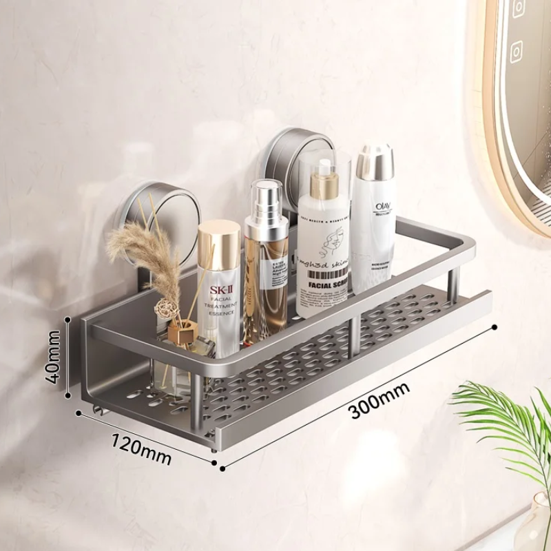 Prateleira de Banheiro com Ventosa Sem Furo | Suporte de Parede Alumínio, Antiferrugem, Organizador para Shampoo e Acessórios