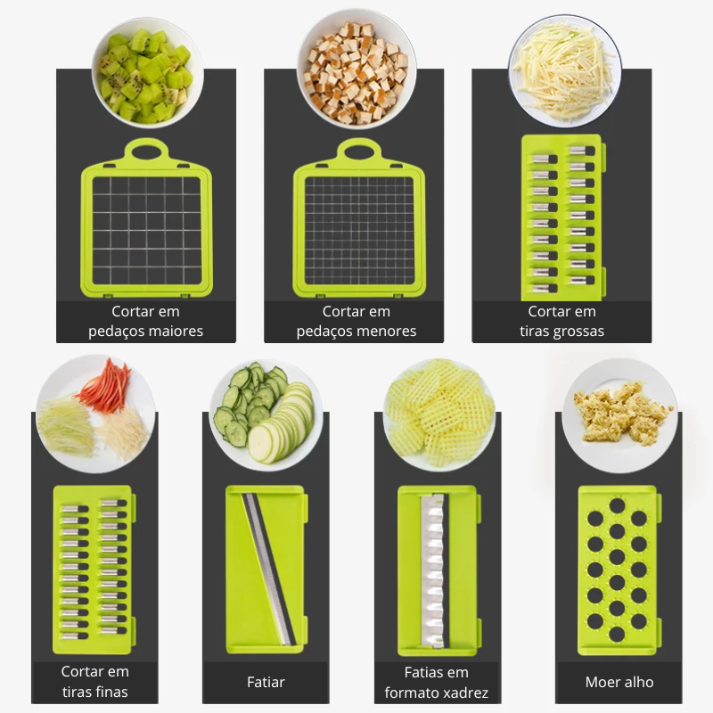 Cortador e Fatiador de Legumes 14/16 em 1 — Multifunção para Fatiar, Ralar e Picar Cebola e Vegetais